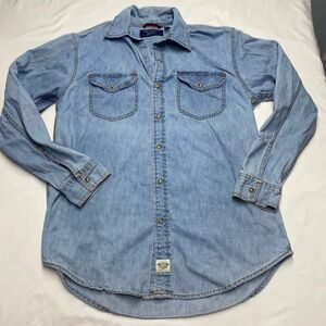 Levi Strauss Signature Mens Light Wash Denim Long Sleeve Button Up Shirt S